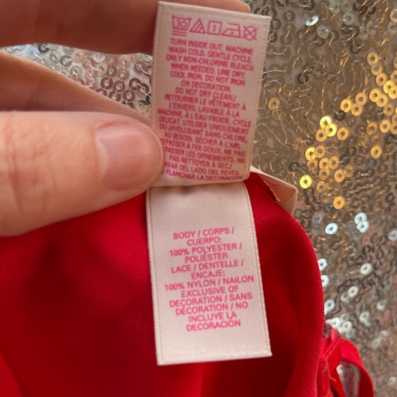 Red Victoria’s Secret Rhinestone Lace Trim Satin Slip/Chemise Babydoll - Picture 14 of 14